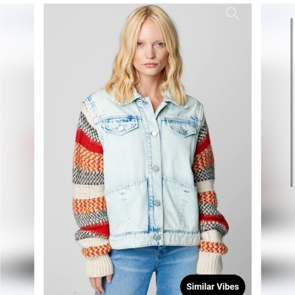 BlankNYC Happy Promises Sweater Sleeve Denim Jacket